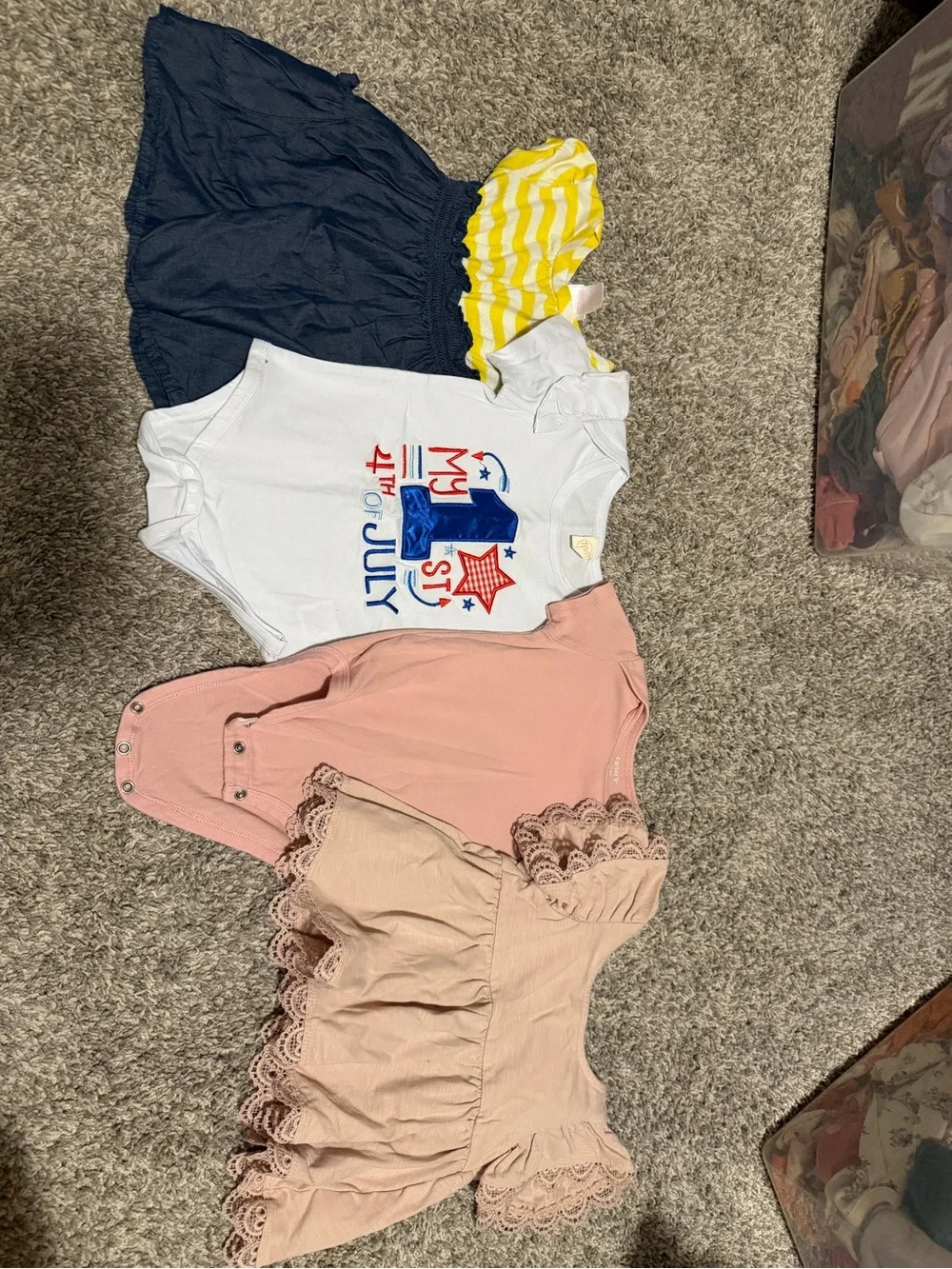 Baby Girls 4 Shirts. Navy, White, Yellow, Blush